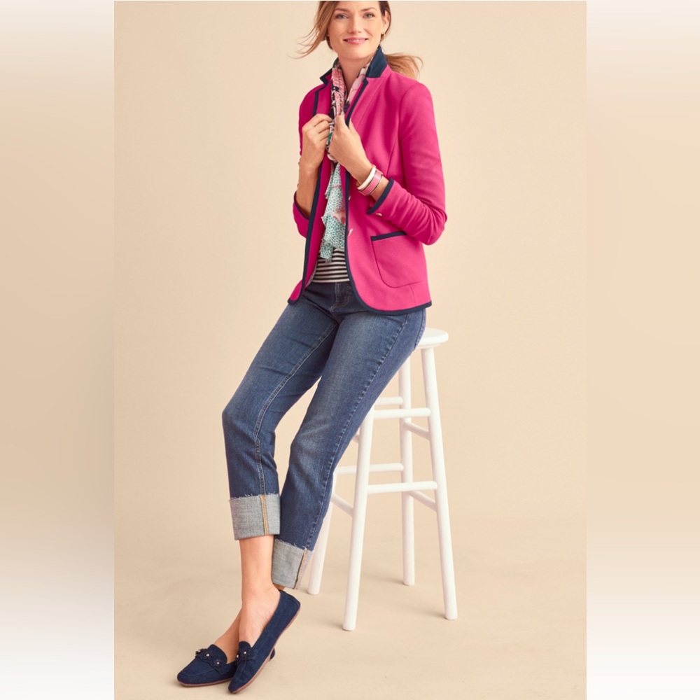 *Talbots Medium Wash Straight Crop Cuffed Raw Hem Preppy Denim Jeans #Br